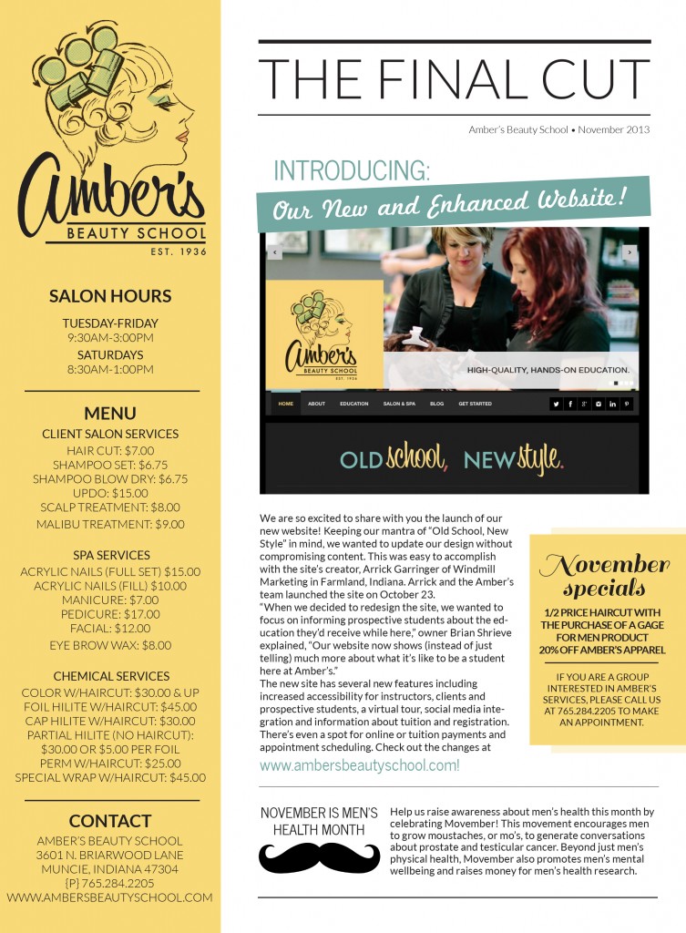 Amber's Beauty School - November 2013 Newsletter