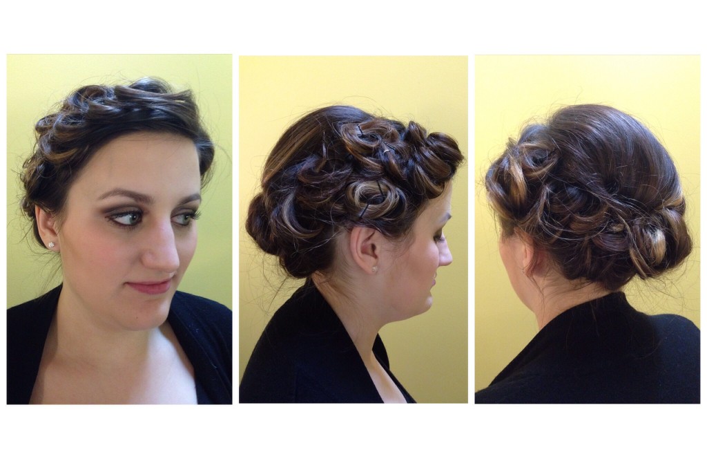 Curled updo by Amber's Beauty School students